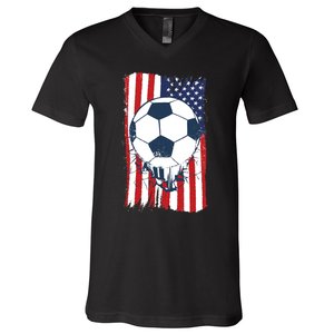 Soccer USA Flag Shirt, Soccer Ball Graphic V-Neck T-Shirt