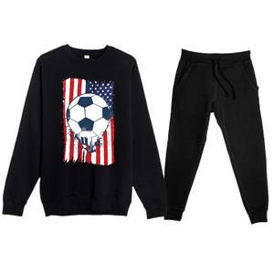 Soccer USA Flag Shirt, Soccer Ball Graphic Premium Crewneck Sweatsuit Set