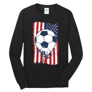 Soccer USA Flag Shirt, Soccer Ball Graphic Tall Long Sleeve T-Shirt