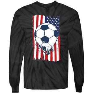 Soccer USA Flag Shirt, Soccer Ball Graphic Tie-Dye Long Sleeve Shirt