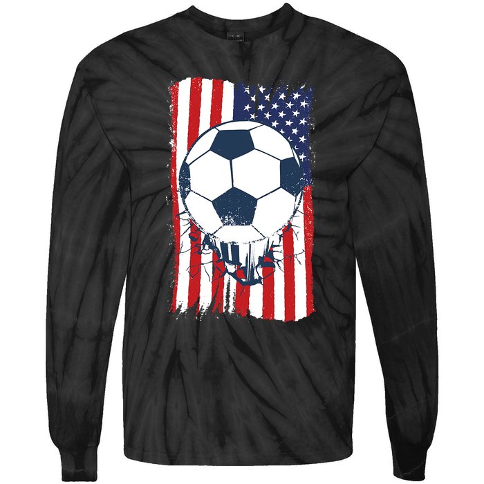 Soccer USA Flag Shirt, Soccer Ball Graphic Tie-Dye Long Sleeve Shirt