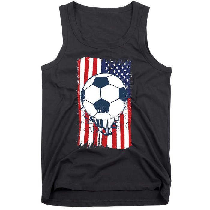 Soccer USA Flag Shirt, Soccer Ball Graphic Tank Top