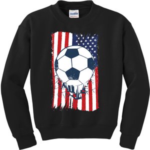 Soccer USA Flag Shirt, Soccer Ball Graphic Kids Sweatshirt