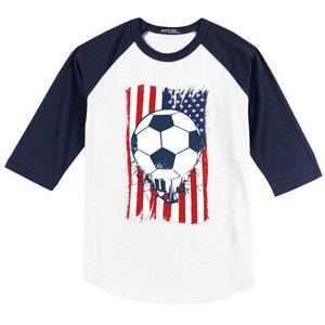 Soccer USA Flag Shirt, Soccer Ball Graphic Baseball Sleeve Shirt