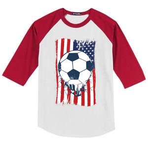 Soccer USA Flag Shirt, Soccer Ball Graphic Kids Colorblock Raglan Jersey