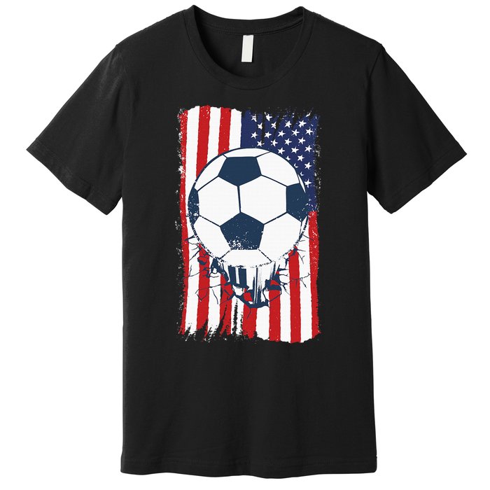 Soccer USA Flag, Soccer Ball Graphic Premium T-Shirt