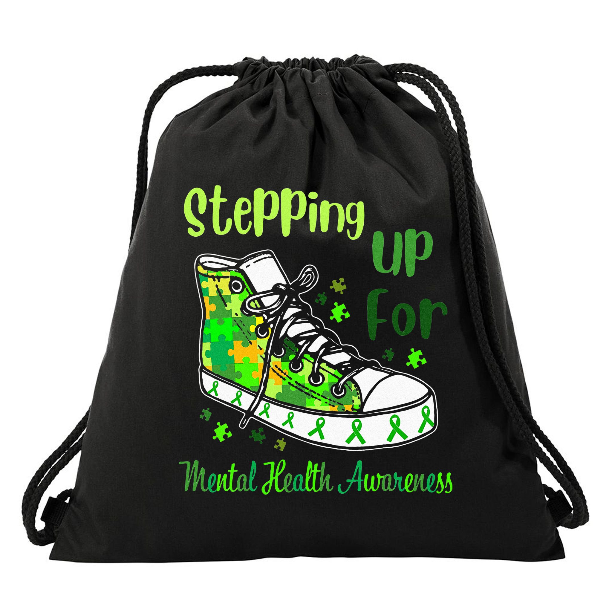 Stepping Up For Mental Health Awareness Shoes Drawstring Bag