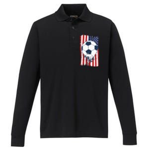 Soccer USA Flag Soccer Ball Graphic Performance Long Sleeve Polo