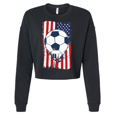 Soccer USA Flag Soccer Ball Graphic Cropped Pullover Crew