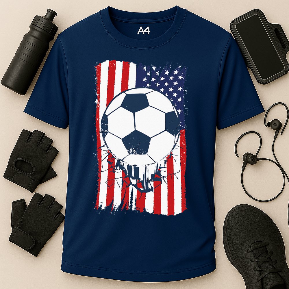 Soccer USA Flag Soccer Ball Graphic Cooling Performance Crew T-Shirt