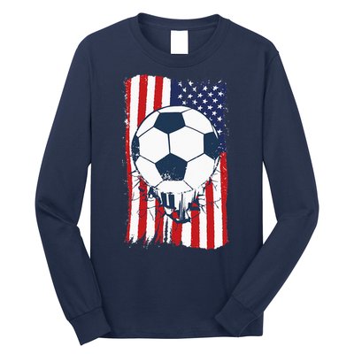Soccer USA Flag Soccer Ball Graphic Long Sleeve Shirt