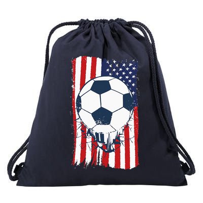 Soccer USA Flag Soccer Ball Graphic Drawstring Bag