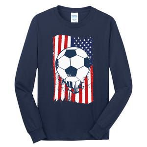 Soccer USA Flag Soccer Ball Graphic Tall Long Sleeve T-Shirt