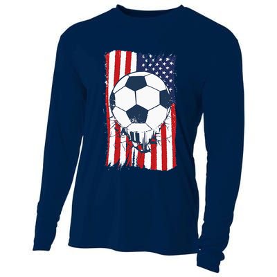 Soccer USA Flag Soccer Ball Graphic Cooling Performance Long Sleeve Crew