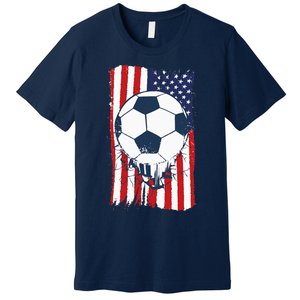 Soccer USA Flag Soccer Ball Graphic Premium T-Shirt