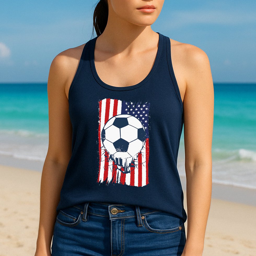 Soccer USA Flag Soccer Ball Graphic Womens Tank Top