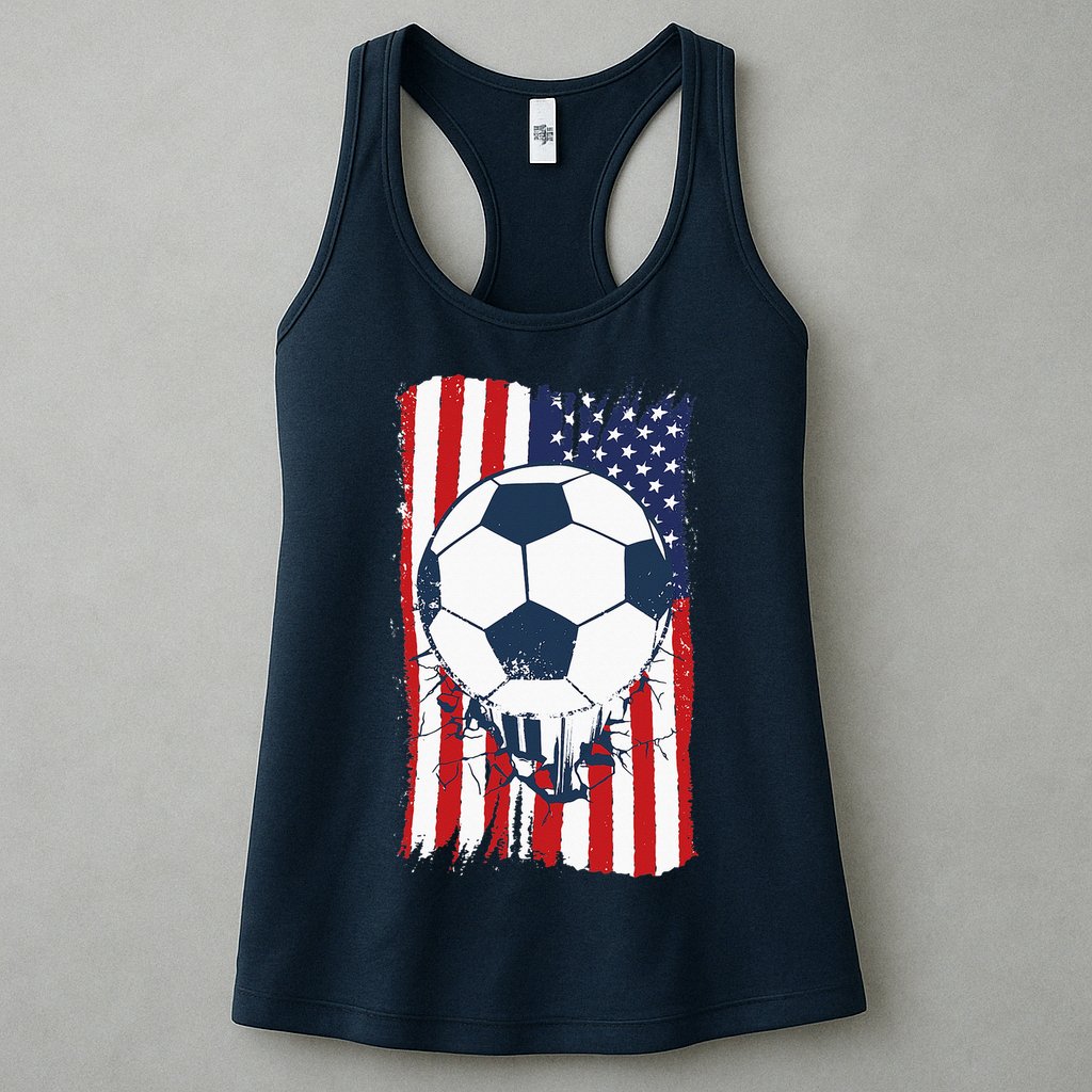 Soccer USA Flag Soccer Ball Graphic Womens Tank Top