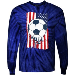 Soccer USA Flag Soccer Ball Graphic Tie-Dye Long Sleeve Shirt