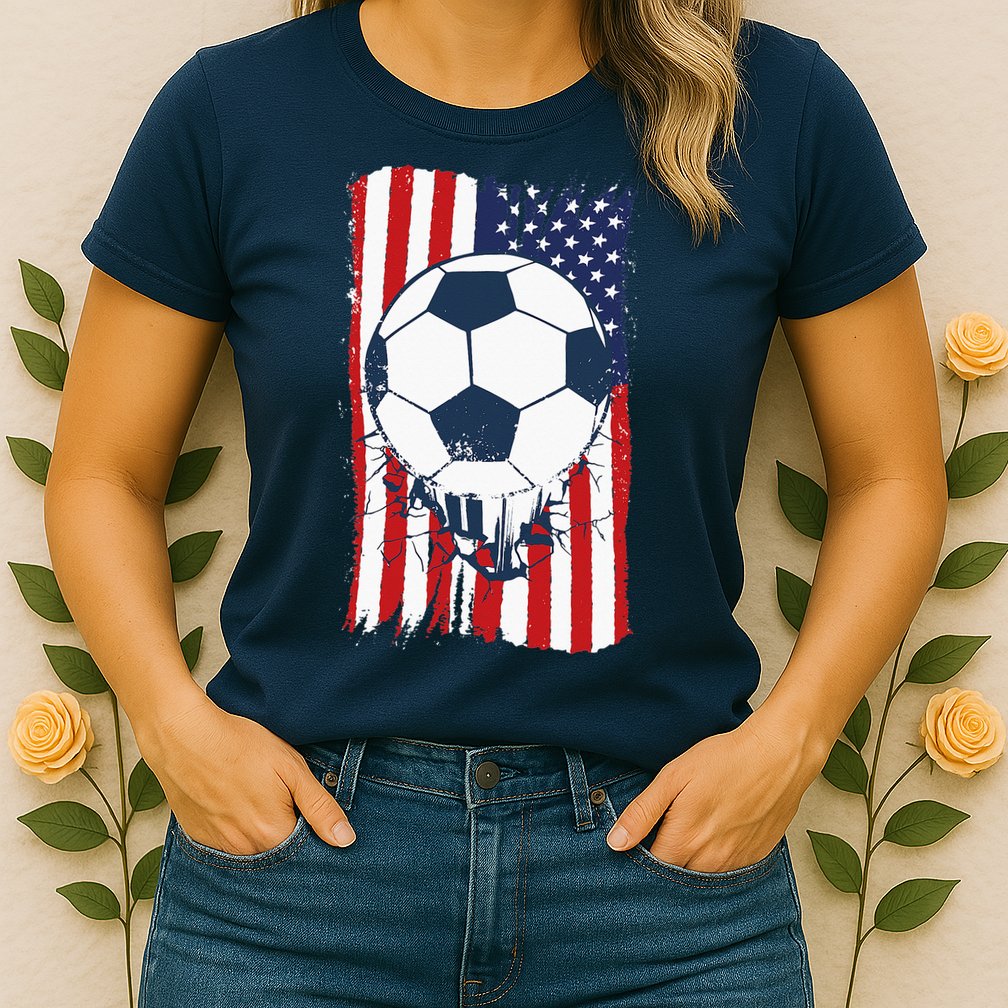 Soccer USA Flag Soccer Ball Graphic Womens T-Shirt