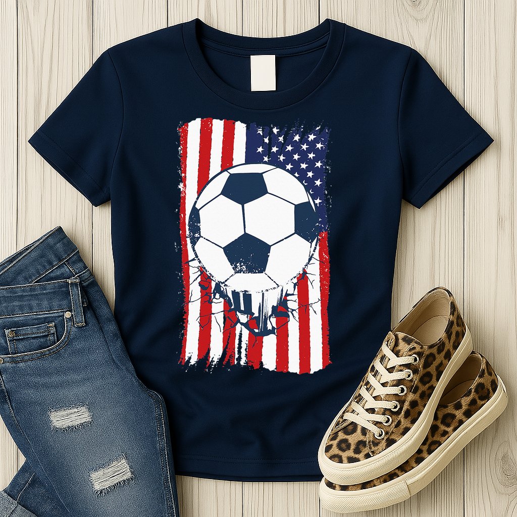 Soccer USA Flag Soccer Ball Graphic Womens T-Shirt