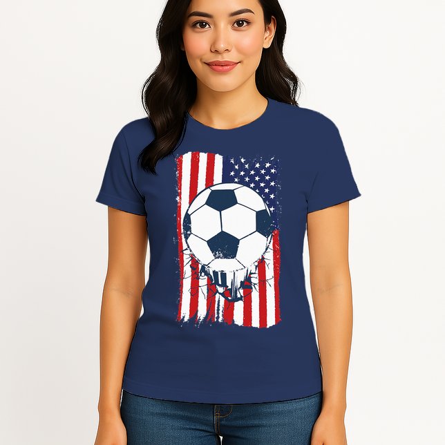 Soccer USA Flag Soccer Ball Graphic Womens T-Shirt