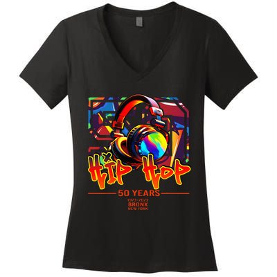 Street Urban Graffiti Art Celebrating 50 Years Of Hip Hop Women's V-Neck T-Shirt