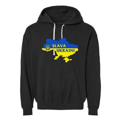 Slava Ukraini Glory To Ukraine Support Ukrainian Flag Garment-Dyed Fleece Hoodie