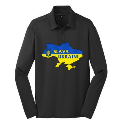 Slava Ukraini Glory To Ukraine Support Ukrainian Flag Silk Touch Performance Long Sleeve Polo