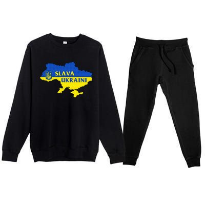 Slava Ukraini Glory To Ukraine Support Ukrainian Flag Premium Crewneck Sweatsuit Set