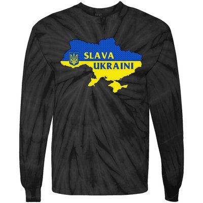 Slava Ukraini Glory To Ukraine Support Ukrainian Flag Tie-Dye Long Sleeve Shirt