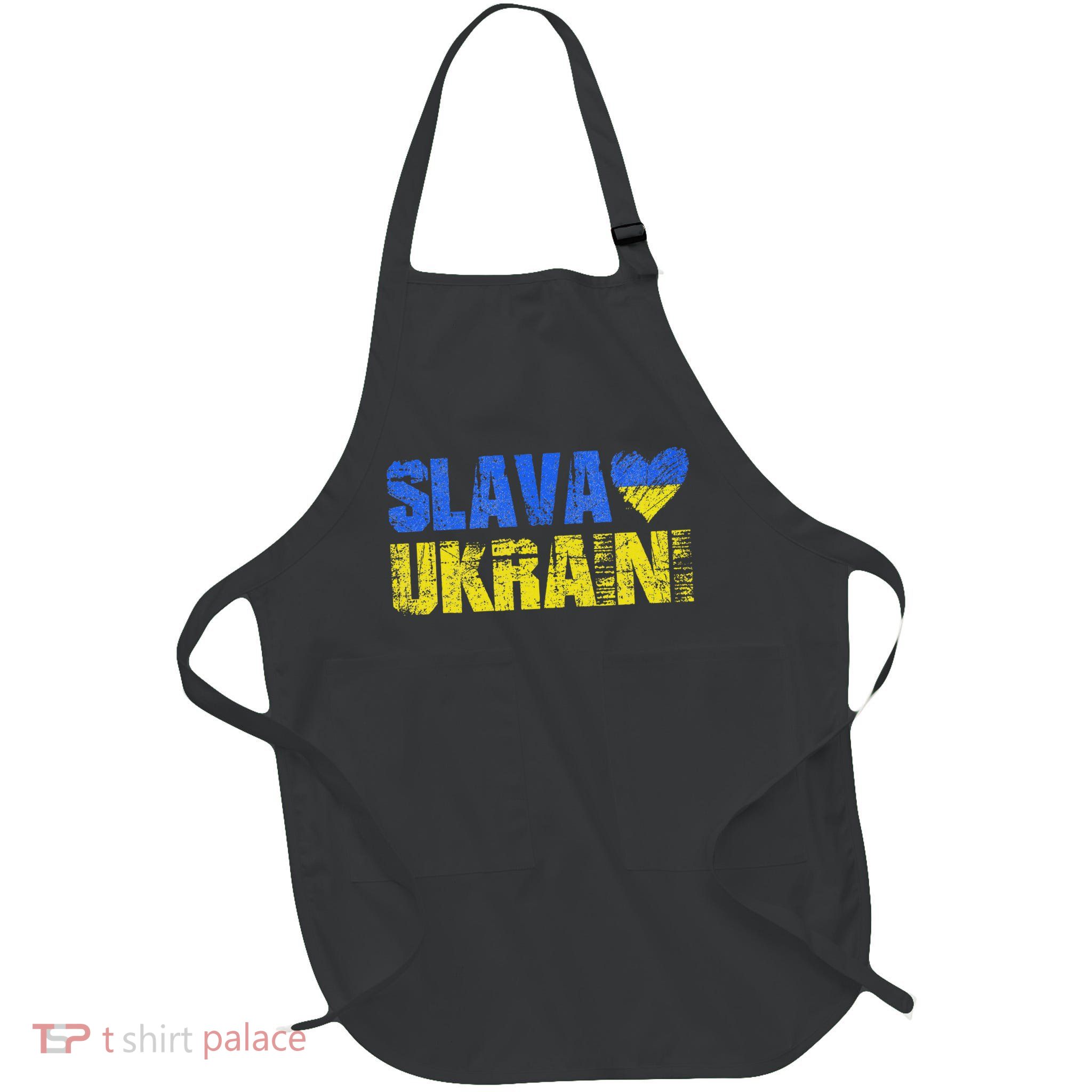 Slava Ukraini Glory To Ukraine, I Stand With Ukraine Full-Length Apron With Pockets