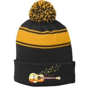 Scenic Uke Guitar Ukulele Lover Guitar Ukulelist Stripe Pom Pom Beanie