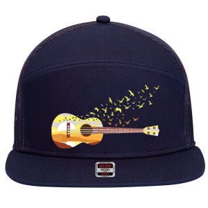 Scenic Uke Guitar Ukulele Lover Guitar Ukulelist 7 Panel Mesh Trucker Snapback Hat