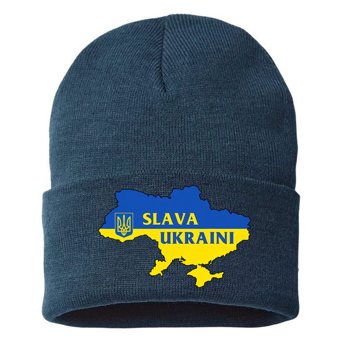 Slava Ukraini Glory To Ukraine Shirt Support Ukrainian Flag Sustainable Knit Beanie