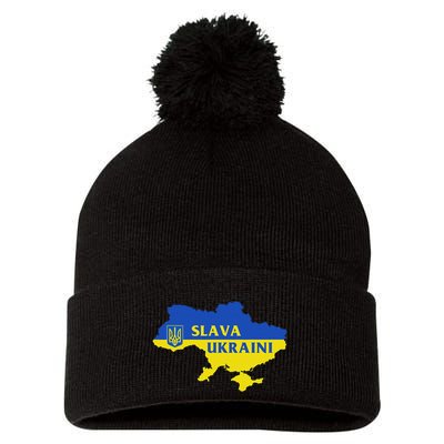 Slava Ukraini Glory To Ukraine Support Ukrainian Flag Pom Pom 12in Knit Beanie