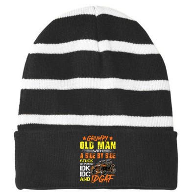 Sxs Utv Grumpy Old Man With Side By Side Striped Beanie with Solid Band