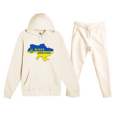 Slava Ukraini Glory To Ukraine Support Ukrainian Flag Premium Hooded Sweatsuit Set