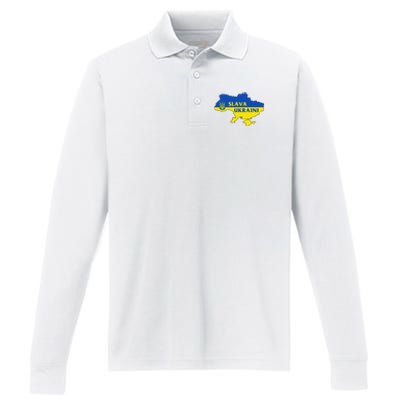 Slava Ukraini Glory To Ukraine Support Ukrainian Flag Performance Long Sleeve Polo