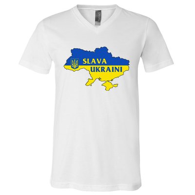 Slava Ukraini Glory To Ukraine Support Ukrainian Flag V-Neck T-Shirt