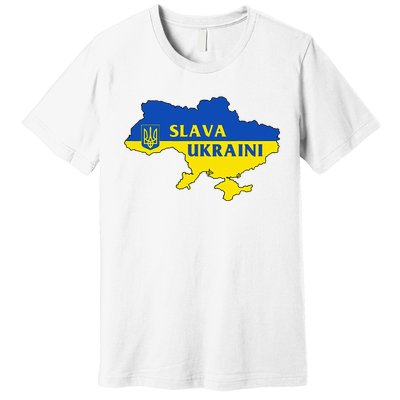 Slava Ukraini Glory To Ukraine Support Ukrainian Flag Premium T-Shirt