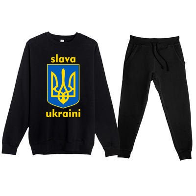 Slava Ukraini Glory To Ukraine Trident Stand Support Premium Crewneck Sweatsuit Set