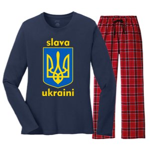 Slava Ukraini Glory To Ukraine Trident Stand Support Women's Long Sleeve Flannel Pajama Set 