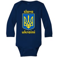 Slava Ukraini Glory To Ukraine Trident Stand Support Baby Long Sleeve Bodysuit