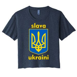 Slava Ukraini Glory To Ukraine Trident Stand Support Women's Crop Top Tee