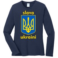 Slava Ukraini Glory To Ukraine Trident Stand Support Ladies Long Sleeve Shirt