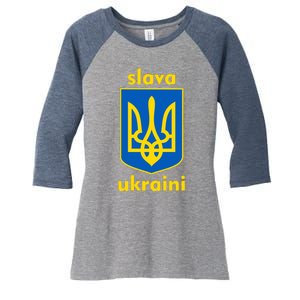 Slava Ukraini Glory To Ukraine Trident Stand Support Women's Tri-Blend 3/4-Sleeve Raglan Shirt