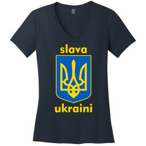 Slava Ukraini Glory To Ukraine Trident Stand Support Women's V-Neck T-Shirt