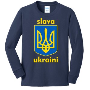 Slava Ukraini Glory To Ukraine Trident Stand Support Kids Long Sleeve Shirt