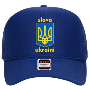 Slava Ukraini Glory To Ukraine Trident Stand Support High Crown Mesh Back Trucker Hat