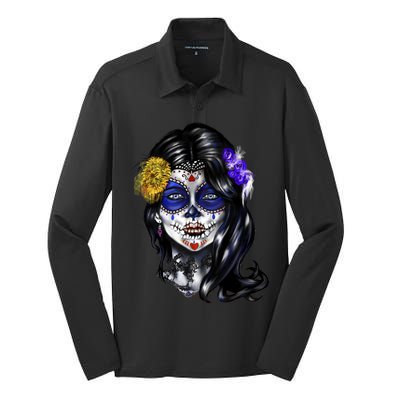 Sugar Face Front Silk Touch Performance Long Sleeve Polo